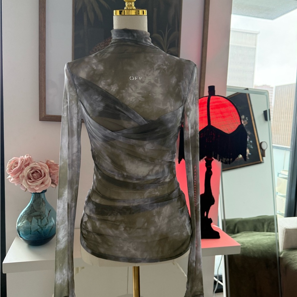 Off-White Sheer Tie-Dye Long Sleeve Top